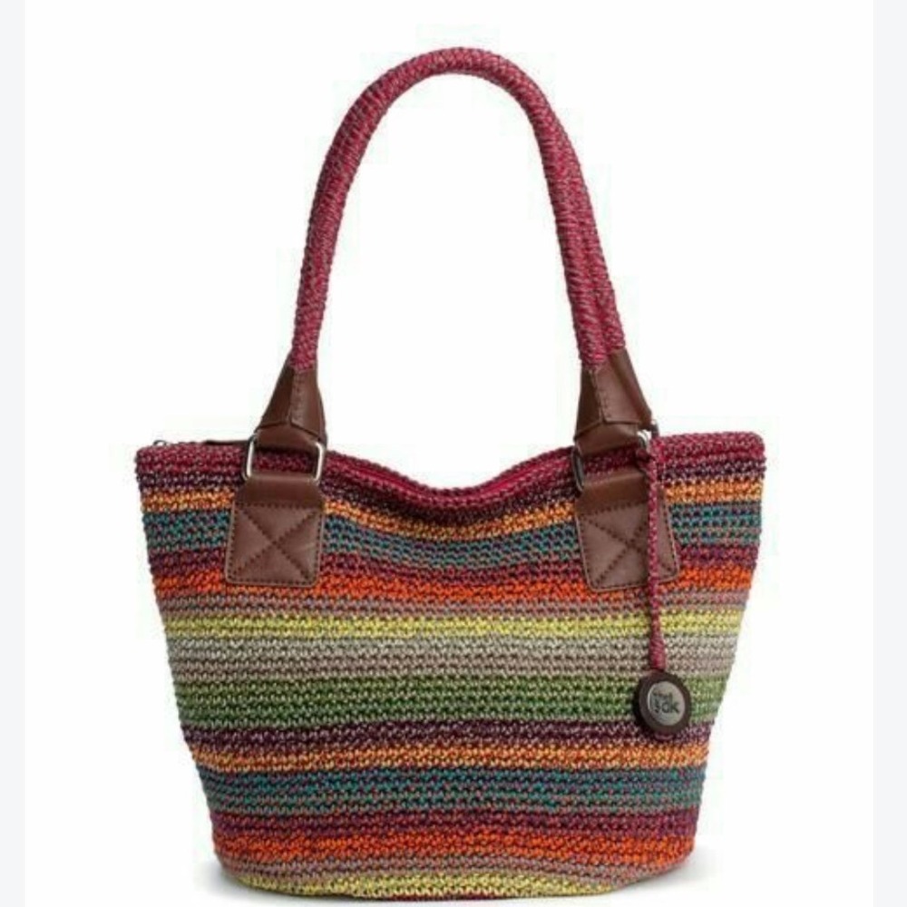 The Sak Vintage Y2K Multi Color Striped Crochet Boho Shoulder Bag Purse